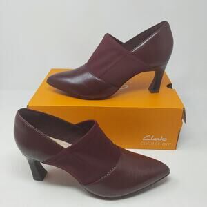 Clarks Shoes Womens 8W Burgundy Tammitha Sleek Kitten Heel Pumps Pointed Toe